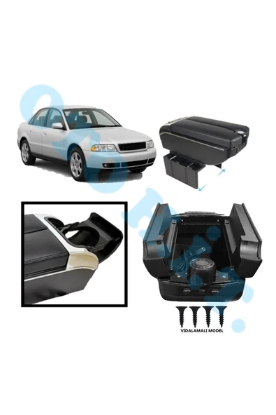 OTO H.İ.T. AUDİ A4 B5 UYUMLU KOL DAYAMA KOLÇAK USB'Lİ BARDAKLIKLI ÇİFT AÇILIR SİYAH DERİ 1.SINIF KALİTELİ ürün görseli 1