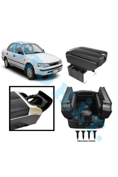 OTO H.İ.T. TOYOTA COROLLA 92-98 UYUMLU KOL DAYAMA KOLÇAK USB'Lİ BARDAKLIKLI ÇİFT AÇILIR SİYAH DERİ 1.SINIF ürün görseli 1