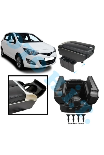 OTO H.İ.T. HYUNDAİ İ20 2012 UYUMLU KOL DAYAMA KOLÇAK USB'Lİ BARDAKLIKLI ÇİFT AÇILIR SİYAH DERİ 1.SINIF KALİTELİ ürün görseli 1