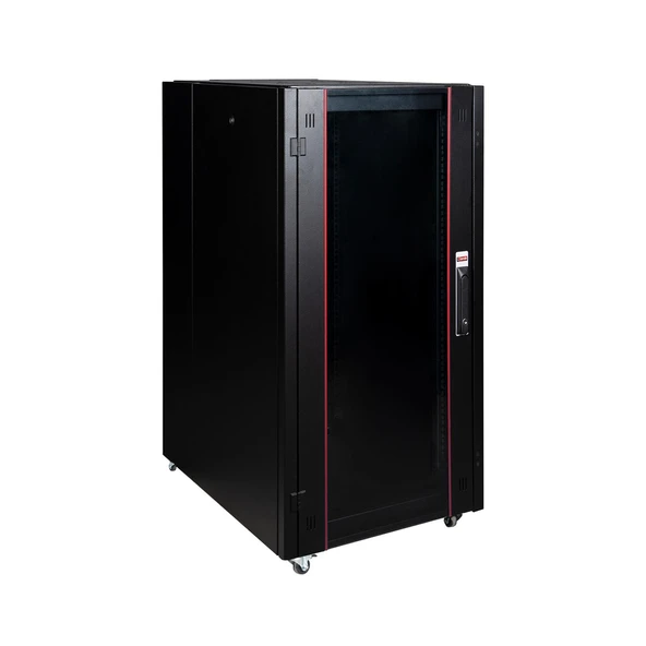 Lande 26U 600x800 Hyperline Dikili Tip Rack Kabinet (Siyah) (Ön Cam Kapak / Tekerlekli) ürün görseli 1