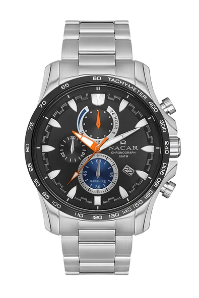 NACAR SAFİR CAM SPOR GÜMÜŞ - SİYAH ERKEK KOL SAATİ NC08-290023-ABM ürün görseli 1