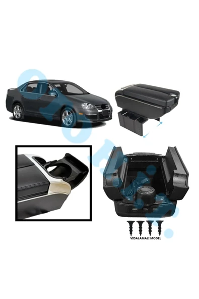 OTO H.İ.T. VOLKSWAGEN JETTA MK5 UYUMLU KOL DAYAMA KOLÇAK USB'Lİ BARDAKLIKLI ÇİFT AÇILIR SİYAH DERİ 1.SINIF ürün görseli 1