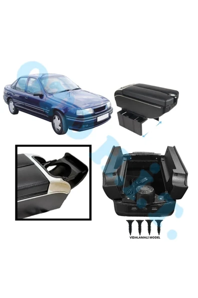 OTO H.İ.T. OPEL VECTRA A UYUMLU KOL DAYAMA KOLÇAK USB'Lİ BARDAKLIKLI ÇİFT AÇILIR SİYAH DERİ 1.SINIF KALİTELİ ürün görseli 1