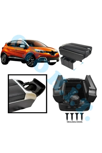 OTO H.İ.T. RENAULT CAPTUR 1 UYUMLU KOL DAYAMA KOLÇAK USB'Lİ BARDAKLIKLI ÇİFT AÇILIR SİYAH DERİ 1.SINIF KALİTELİ ürün görseli 1
