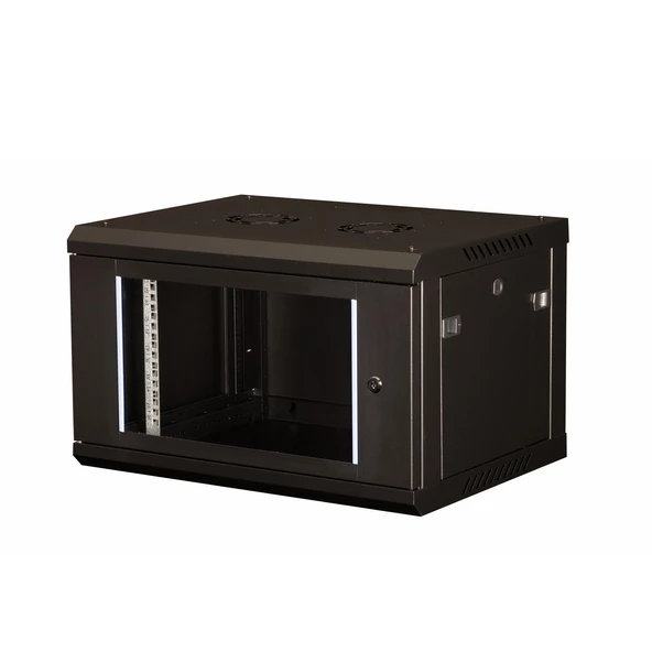 LANDE - 6U 19" Duvar Tipi Rack Kabinet – Genişlik: 600 mm | Derinlik: 450 mm – Siyah ürün görseli 1