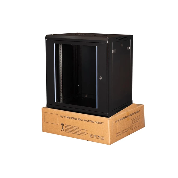 LANDE - 12U 19" Duvar Tipi Rack Kabinet – Genişlik: 600 mm | Derinlik: 450 mm – Siyah (Demonte) ürün görseli 1