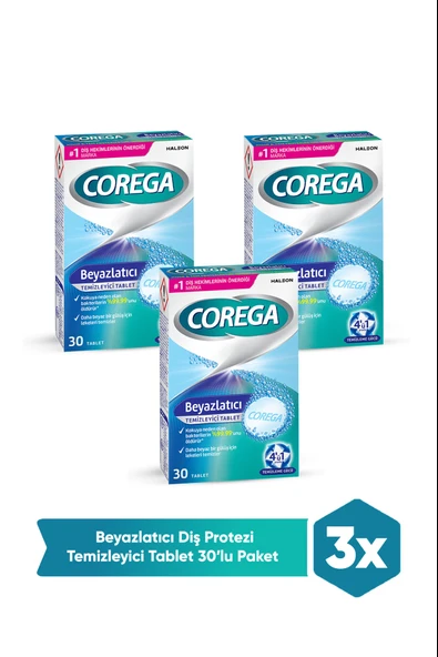 Corega Diş Protezi Beyazlatıcı Temizleyici 4'ü 1 Arada 30 Tablet 3 Adet ürün görseli 1