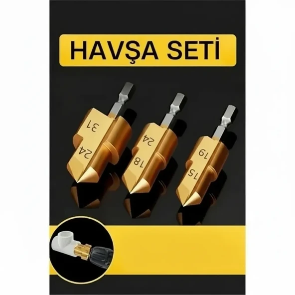 Plastik Boru Kalemtraş Kademeli Boru Açma Pvc Pprc Boru Tamir Delme Genişletme Onarımı İçin 3lü Havşa Seti ürün görseli 1