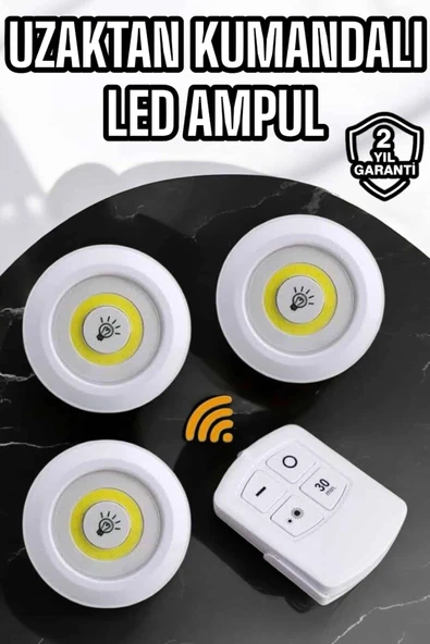 Spot Lamba Led Işık 3'lü Uzaktan Kumandalı Pilli Yapışkanlı Kablosuz P204998S2830 ürün görseli 1