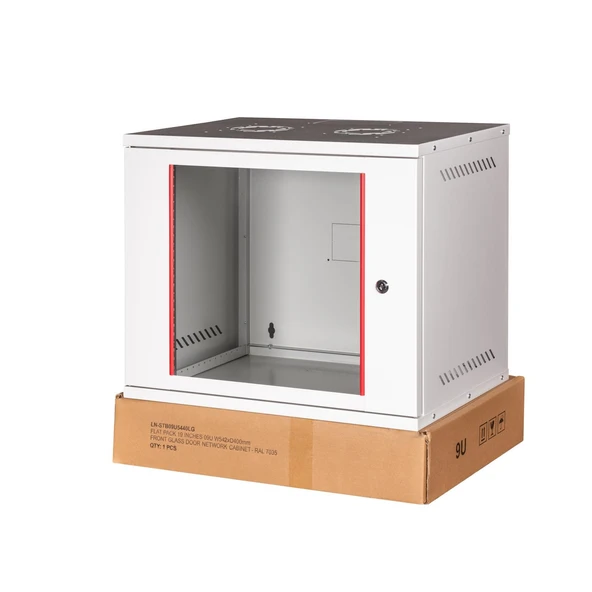 LANDE - 9U 19" Cam Kapaklı Duvar Tipi Rack Kabinet – Genişlik: 544 mm | Derinlik: 400 mm – Açık Gri (Demonte) ürün görseli 1