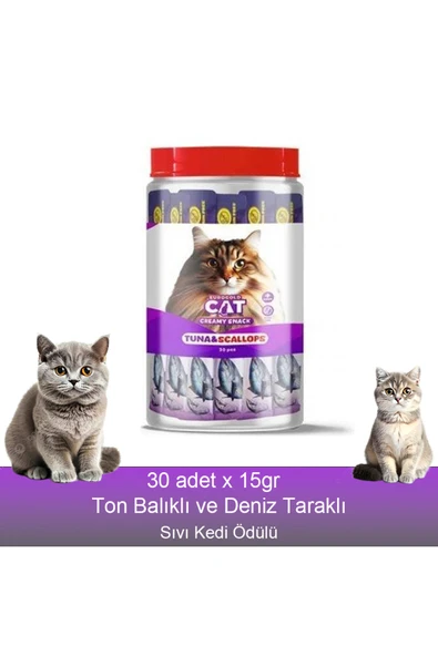Fauna Pet Supplies 30x15g Ton Balıklı ve Deniz Taraklı Sıvı Kedi Ödül Maması ürün görseli 1