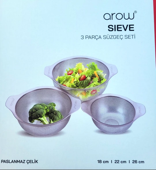 Arow Sieve 3 Parça Paslanmaz Çelik Süzgeç Seti TR-6665 ürün görseli 1