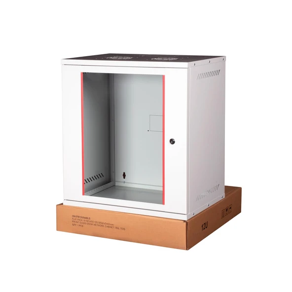 LANDE - 12U 19" Cam Kapaklı Duvar Tipi Rack Kabinet – Genişlik: 544 mm | Derinlik: 400 mm – Açık Gri (Demonte) ürün görseli 1