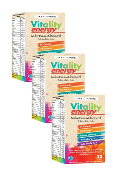 Tabvitamins Vitality Energy 30 Tablet 3 Adet ürün görseli 1