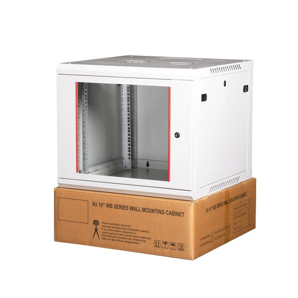 LANDE - 9U 19" Duvar Tipi Rack Kabinet – Genişlik: 600 mm | Derinlik: 600 mm – Açık Gri (Demonte) ürün görseli 1