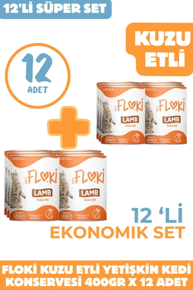 Floki Kuzu Etli Yetişkin Kedi Konservesi 12x400g – Ekonomik Set ürün görseli 1