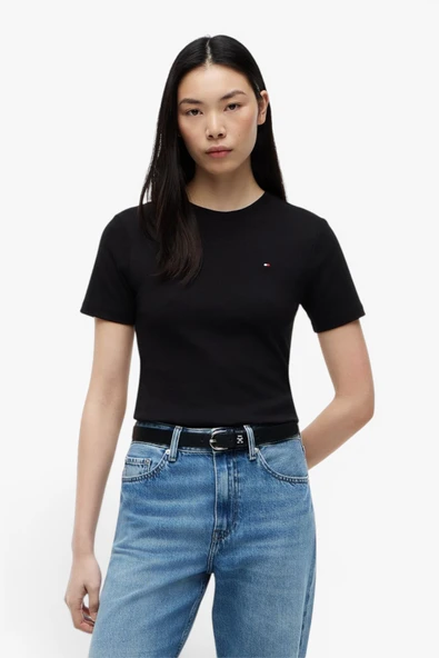 Tommy Hilfiger   SLIM CODY C-NK S/S TEE Kadın Siyah T-Shirt - WW0WW40587 ürün görseli 1
