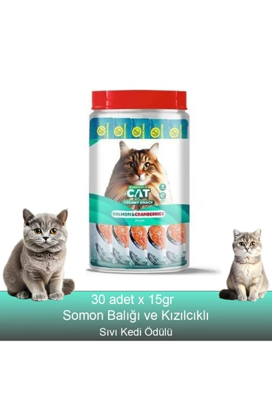 Fauna Pet Supplies 30x15g Somon Balıklı ve Kızılcıklı Sıvı Kedi Ödül Maması ürün görseli 1