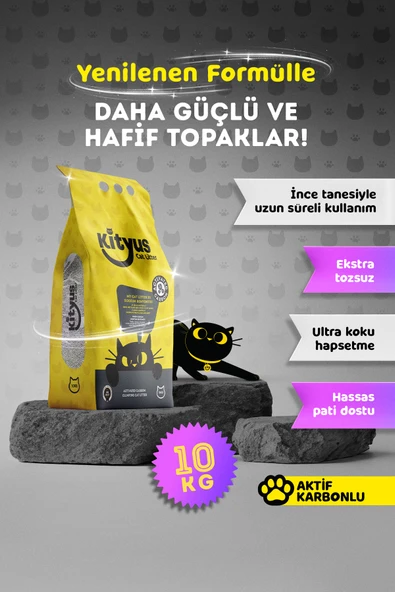 Kityus Ekstra Topaklanan, Ince Taneli, Tozsuz, Aktif Karbonlu Bentonit Kedi Kumu 10kg ürün görseli 1