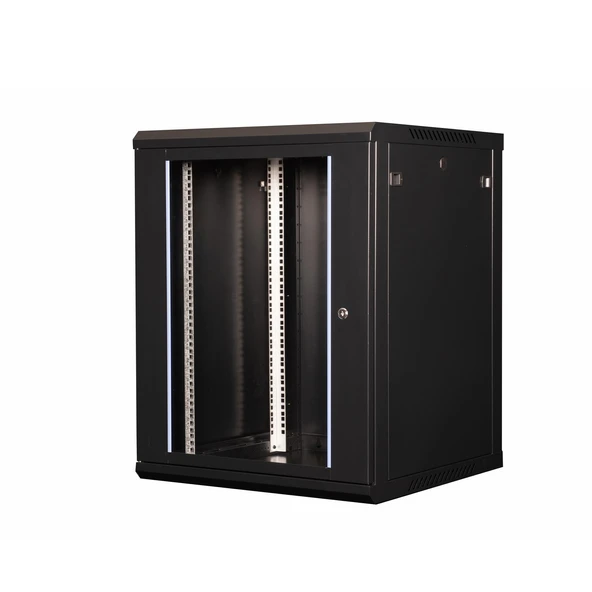 LANDE - 15U 19" Duvar Tipi Rack Kabinet – Genişlik: 600 mm | Derinlik: 600 mm – Siyah ürün görseli 1