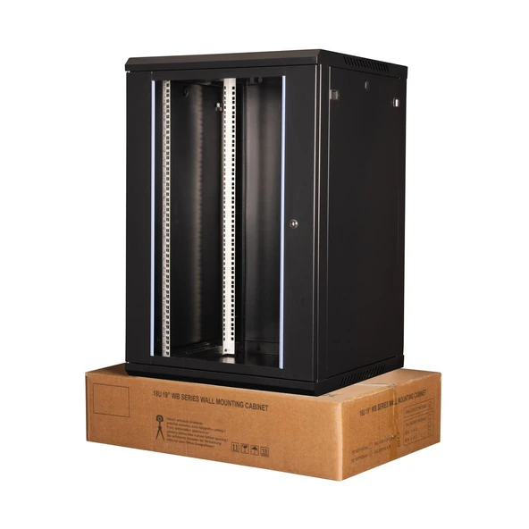 LANDE - 18U 19" Duvar Tipi Rack Kabinet – Genişlik: 600 mm | Derinlik: 600 mm – Siyah (Demonte) ürün görseli 1