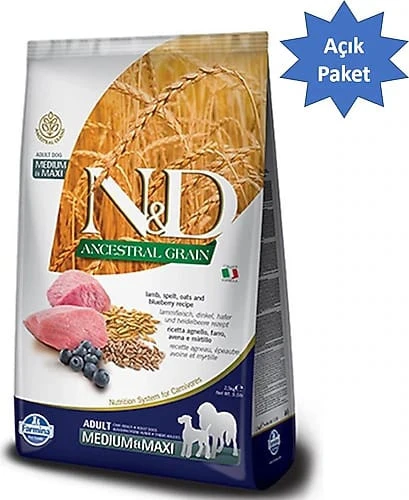 N&D Ancestral Grain Düşük Tahıllı Medium&Maxi Kuzu Etli Yaban Mersinli 10 kg Yetişkin Köpek Maması - Açık ürün görseli 1