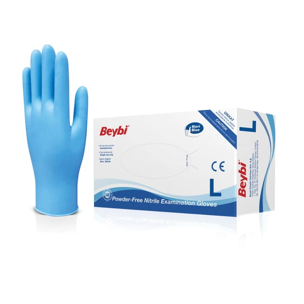 Nitril Muayene Eldiveni Pudrasız Large Mavi (100 Lü Paket) ürün görseli 1