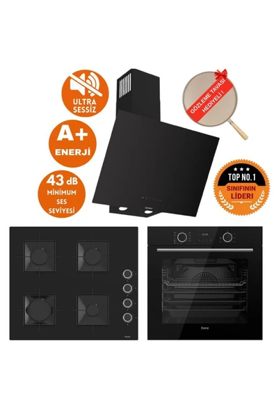 FryArt&SilentArt Fora Sessiz Yeni Seri Siyah Ankastre Set ( D077-SA + XE63CS + SS205 ) ürün görseli 1