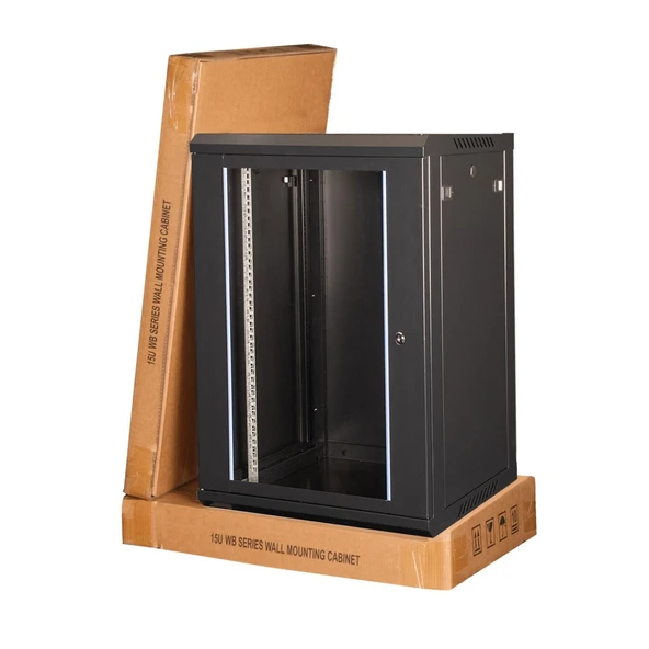 LANDE - 15U 19" Duvar Tipi Rack Kabinet – Genişlik: 600 mm | Derinlik: 450 mm – Siyah (Demonte) ürün görseli 1