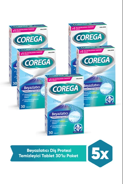 Corega Diş Protezi Beyazlatıcı Temizleyici 4'ü 1 Arada 30 Tablet 5 Adet ürün görseli 1