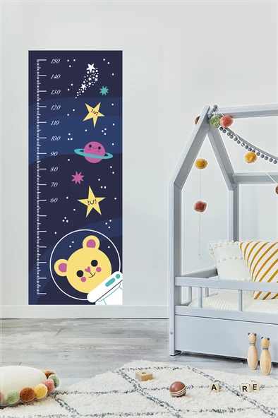 Sevimli Ayıcık Astronot ve Yıldızlar Çocuk Boy Cetveli – Duvar Cetveli Takip Çizelgesi ürün görseli 1