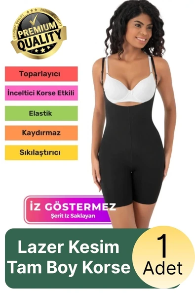 #Korse Sıkılaştırıcı İz Bırakmayan Kaymayan 2 Beden Küçülten Kadın Lazer Kesim Tam Boy Askılı Korse ürün görseli 1