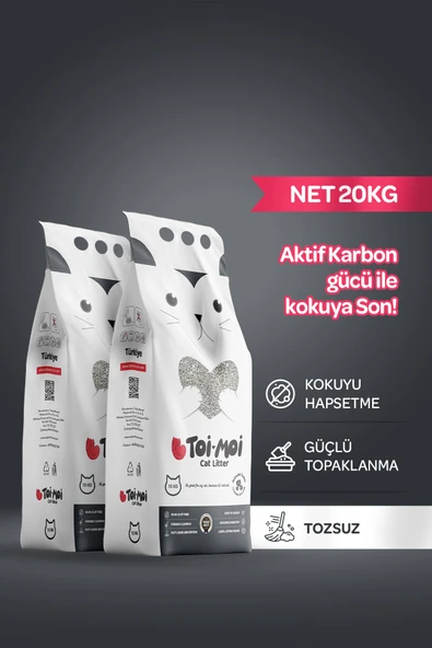 Toi Moi 2'li Avantaj Paketi Koku Hapseden, Topaklanan,tozsuz Aktif Karbonlu Bentonit Kedi Kumu 2x10kg ürün görseli 1