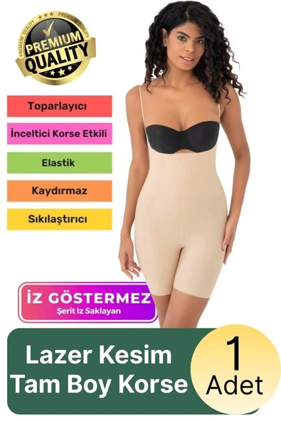 #Korse Sıkılaştırıcı İz Bırakmayan Kaymayan 2 Beden Küçülten Kadın Lazer Kesim Tam Boy Askılı Korse ürün görseli 1