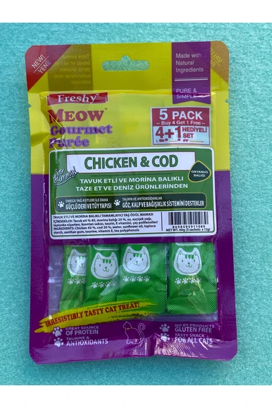 Freshy 5'li Tavuklu Ve Morina Balıklı Kedi Püresi Takviyeli Hüptürük Krema ürün görseli 1