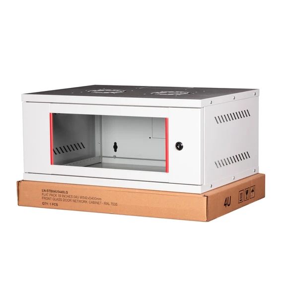 LANDE - 4U 19" Cam Kapaklı Duvar Tipi Rack Kabinet – Genişlik: 544 mm | Derinlik: 400 mm – Açık Gri (Demonte) ürün görseli 1