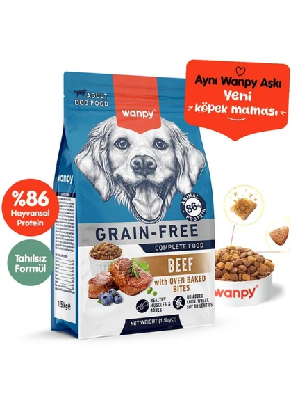 Wanpy Grain Free Adult Dog Sığır Etli Tahılsız Yetişkin Köpek Maması 1.5 Kg ürün görseli 1