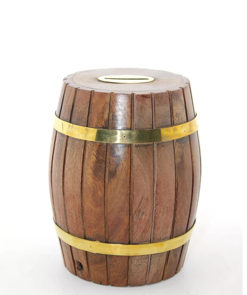 Pirinç Ahşap Fıçı Kumbara 12.5 Cm WB535 ürün görseli 1