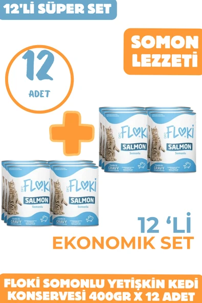 Floki Somonlu Yetişkin Kedi Konservesi 12x400g – Ekonomik Set ürün görseli 1