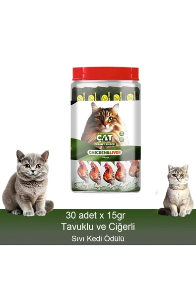 Fauna Pet Supplies 30x15g Tavuklu ve Ciğerli Sıvı Kedi Ödül Maması ürün görseli 1