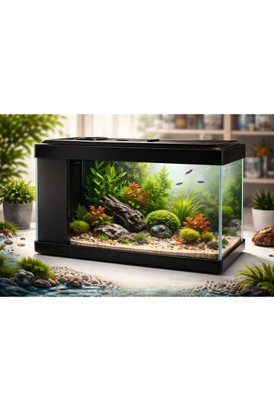 Fauna Pet Supplies Sump Filtreli Set Halinde Led Işıklı Akvaryum (50x32x20cm Sump:10cm) (Siyah/Beyaz) ürün görseli 1