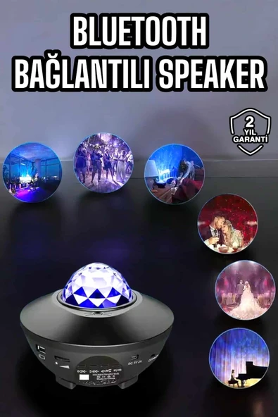 Çocuklara Özel Şarjlı Bluetooth Hoparlör Parti Led Lambası Yıldızlı Projeksiyon ürün görseli 1