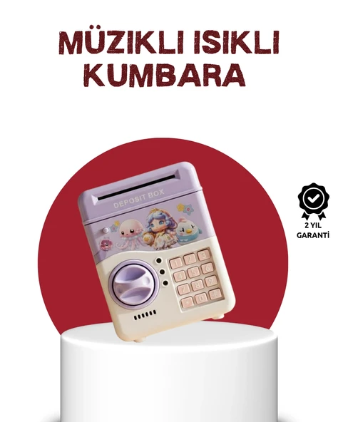 Atm Tasarımlı Şifreli Işıklı Çocuk Kumbarası Mor ürün görseli 1