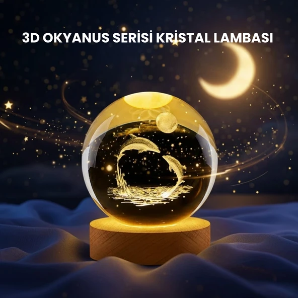 Yunus Figürlü Led Kristal Küre Ahşap Standlı Dekoratif Gece Lambası ürün görseli 1