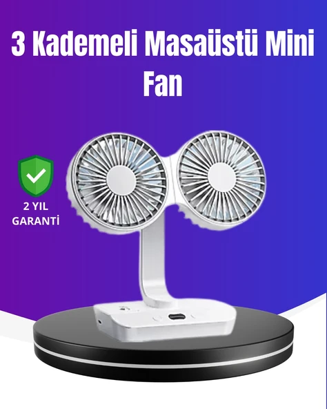 720° Döner Çift Taraflı Masaüstü Vantilatör – Usb Şarjlı Sessiz Fan ürün görseli 1