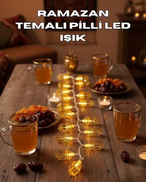 Ramazan Işıkları Pilli Altın Fener Tasarımlı Dekoratif Led Aydınlatma ürün görseli 1