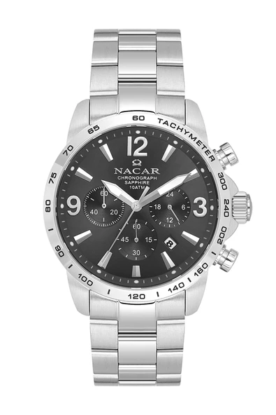 NACAR SAFİR CAM SPOR GÜMÜŞ - SİYAH ERKEK KOL SAATİ NC08-29420706-ABSM ürün görseli 1