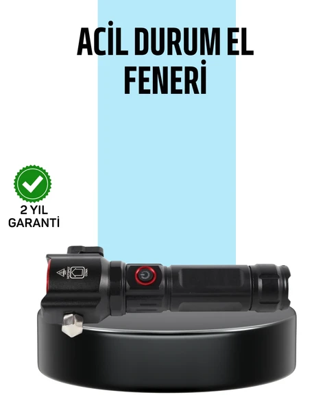 Usb Şarjlı Çok Amaçlı El Feneri Çekiçli Pusulalı ürün görseli 1