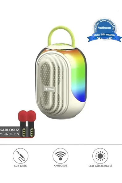 Bluetooth Hoparlör Çift Mikrofonlu Kablosuz Parti Speaker Beyaz ürün görseli 1