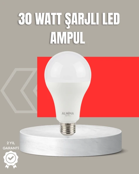30w Şarjlı Led Ampul E27 Duy %80 Enerji Tasarruflu Soğuk Beyaz ürün görseli 1